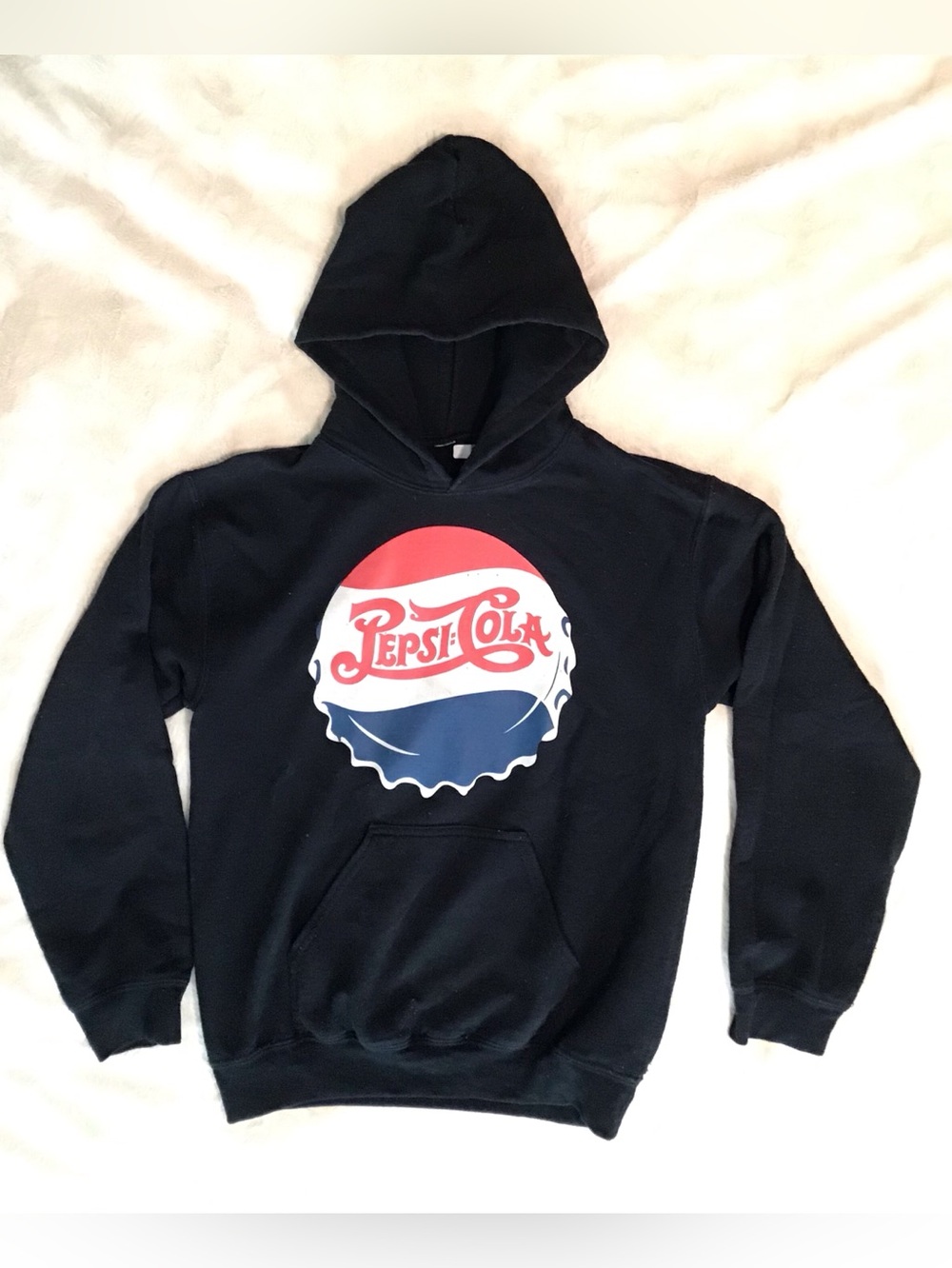 Pepsi Cola Zip Up Hoodie Black W/ Red White Bottle Cap, Size XS